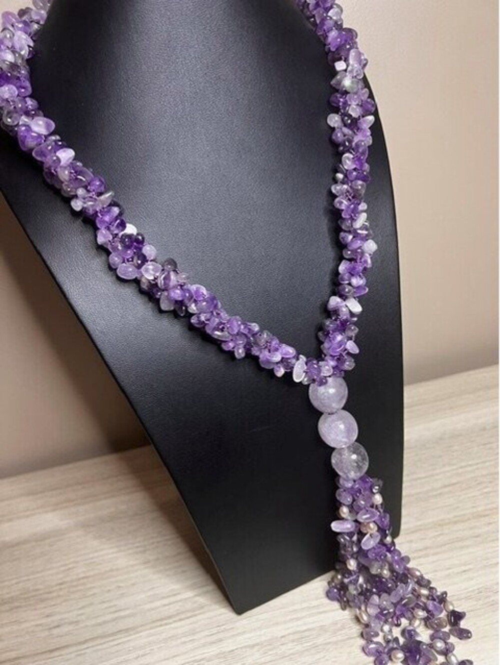 B6677 Jay King DTR Amethyst Tassel Y-Necklace Sterling Silver Statement 22-24"